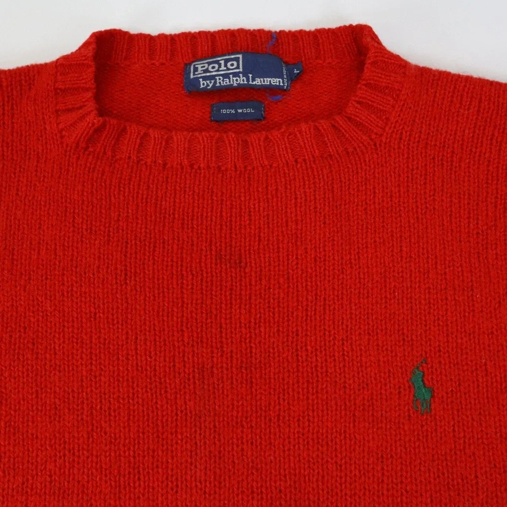 Vintage Polo Ralph Lauren Sweater Mens L‎ Wool Red Pullover Hong Kong Green Pony